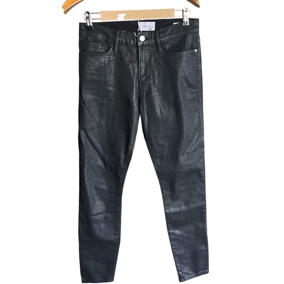 Frame Denim Sleek Shiny Le Skinny de Jeanne Black Skinny Jeans - Picture 1 of 11